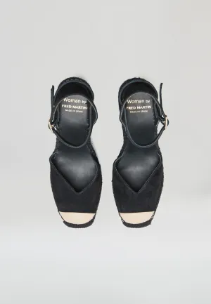 Square Toe Wedges - Black Suede