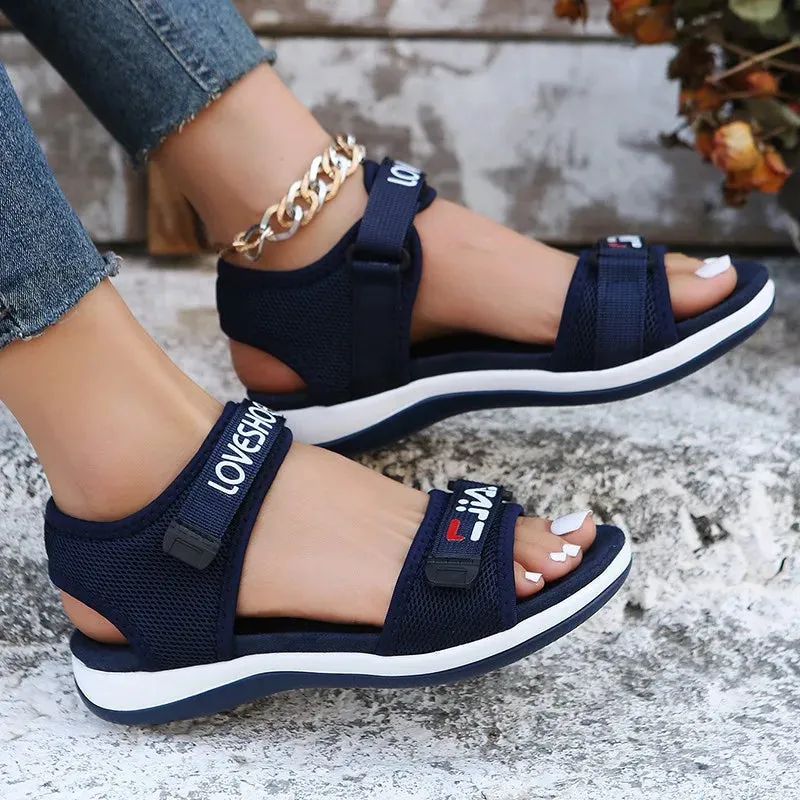 Summer New Women'S Flat Shoes Mesh Cloth Set Foot Beach Woman Sandals Outdoor All-Match Casual Shoes Plus Size 43 Female Sandals