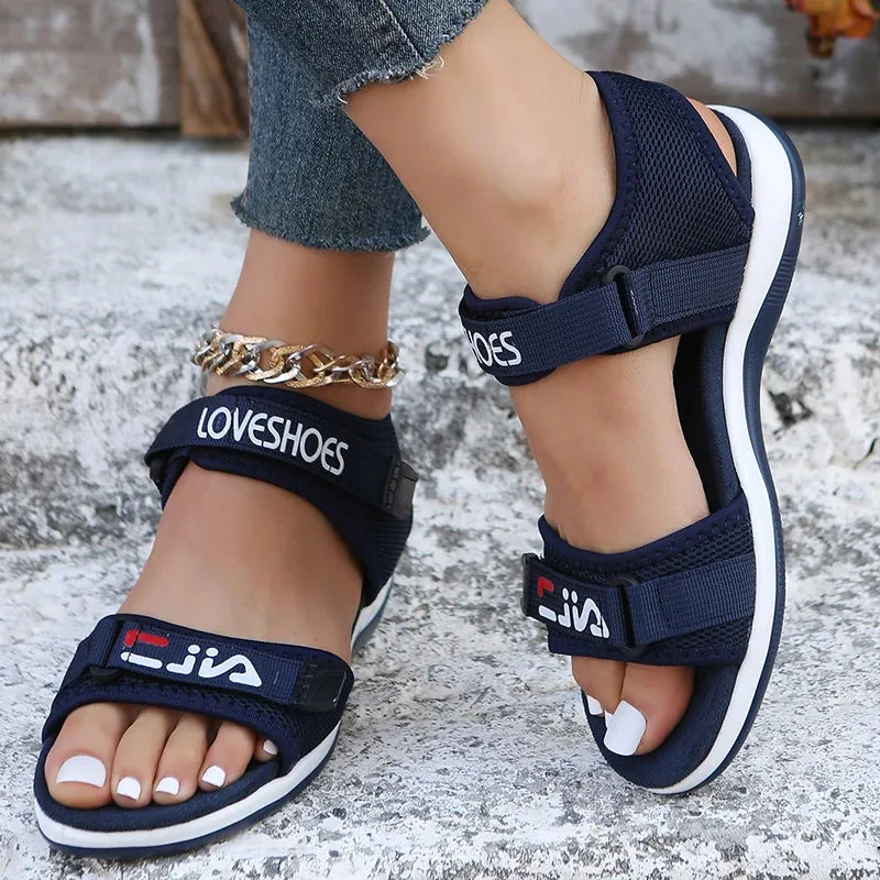 Summer New Women'S Flat Shoes Mesh Cloth Set Foot Beach Woman Sandals Outdoor All-Match Casual Shoes Plus Size 43 Female Sandals