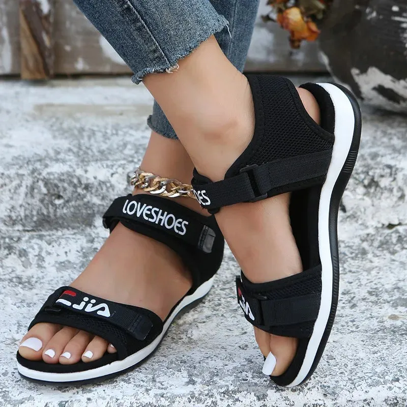 Summer New Women'S Flat Shoes Mesh Cloth Set Foot Beach Woman Sandals Outdoor All-Match Casual Shoes Plus Size 43 Female Sandals