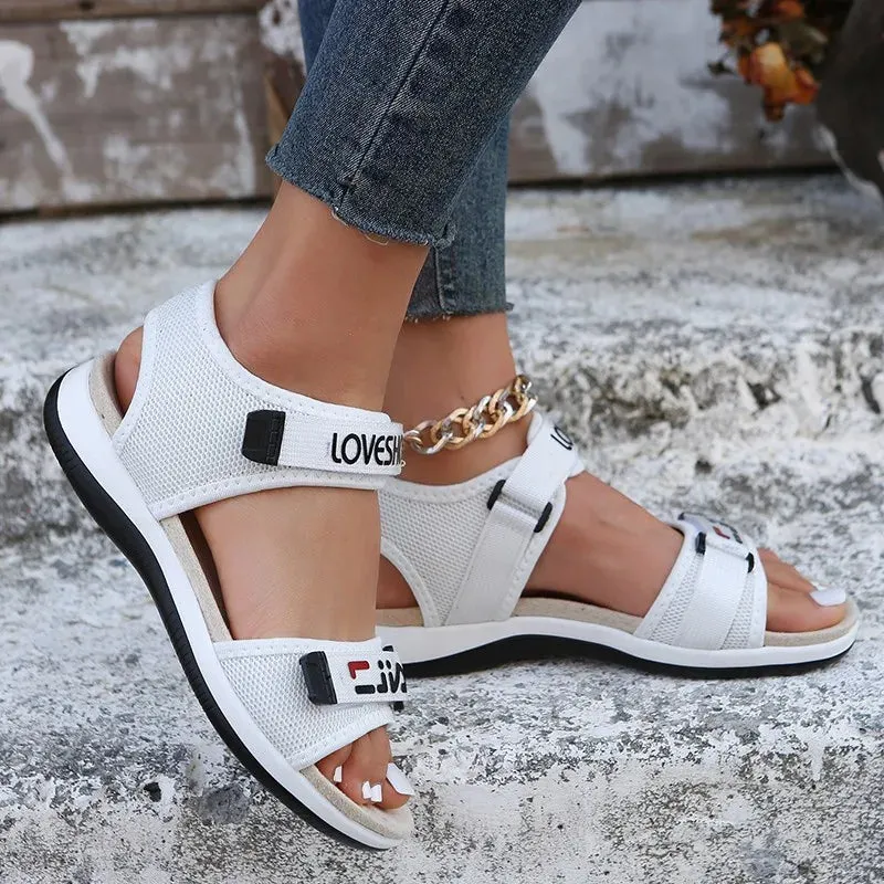 Summer New Women'S Flat Shoes Mesh Cloth Set Foot Beach Woman Sandals Outdoor All-Match Casual Shoes Plus Size 43 Female Sandals