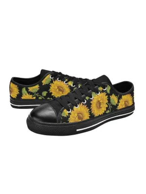 SUNFLOWERS BLACK Retro Style Sneakers