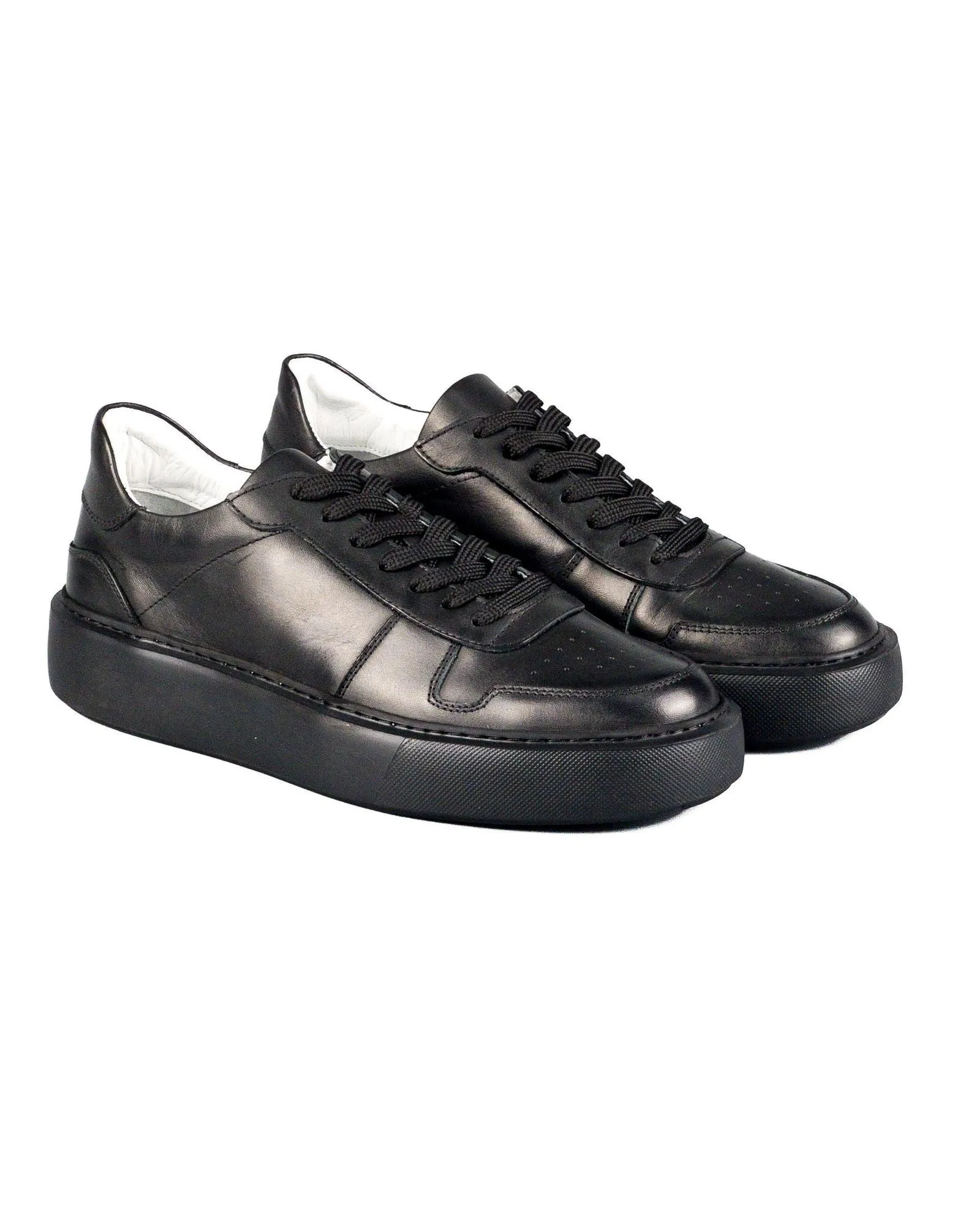 T-Rush Black Genuine Leather Black White Shoe Sole Sneaker for Men