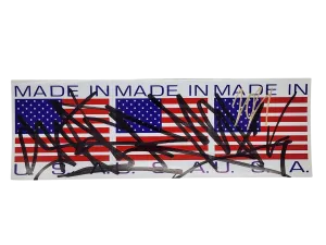 Triple Made in USA Flag Slap-Up Label Sticker Original Tag Art by Saber