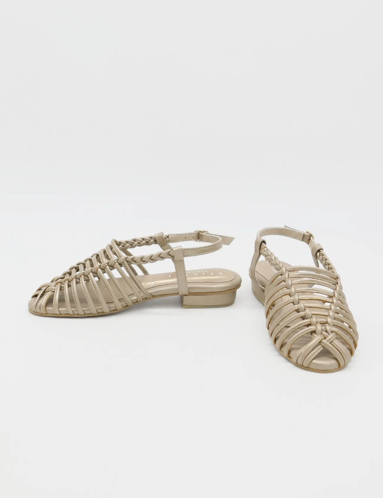 Troya braided crochet sandals in gold leather womens shoes