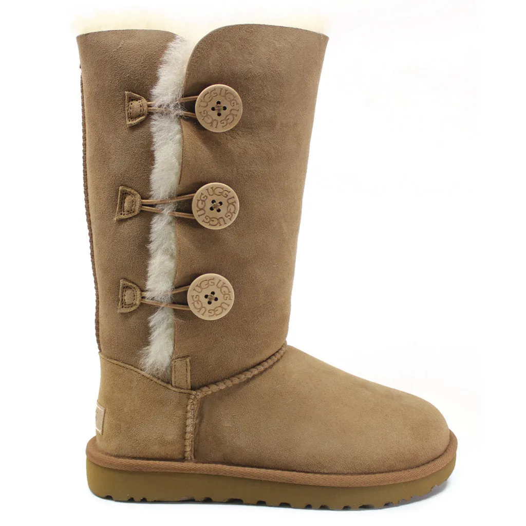 Ugg Australia Bailey Button Triplet II Chestnut Women Suede Sheepskin Tall Boots - UK 5