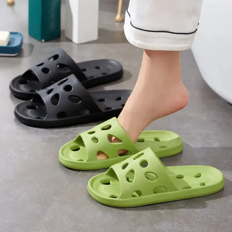 Women Bathroom House Cheese Slippers Leaking Quick-drying Shower Slipper Light Weight WaterLeaky Beach Flip Flop Swimming Slides