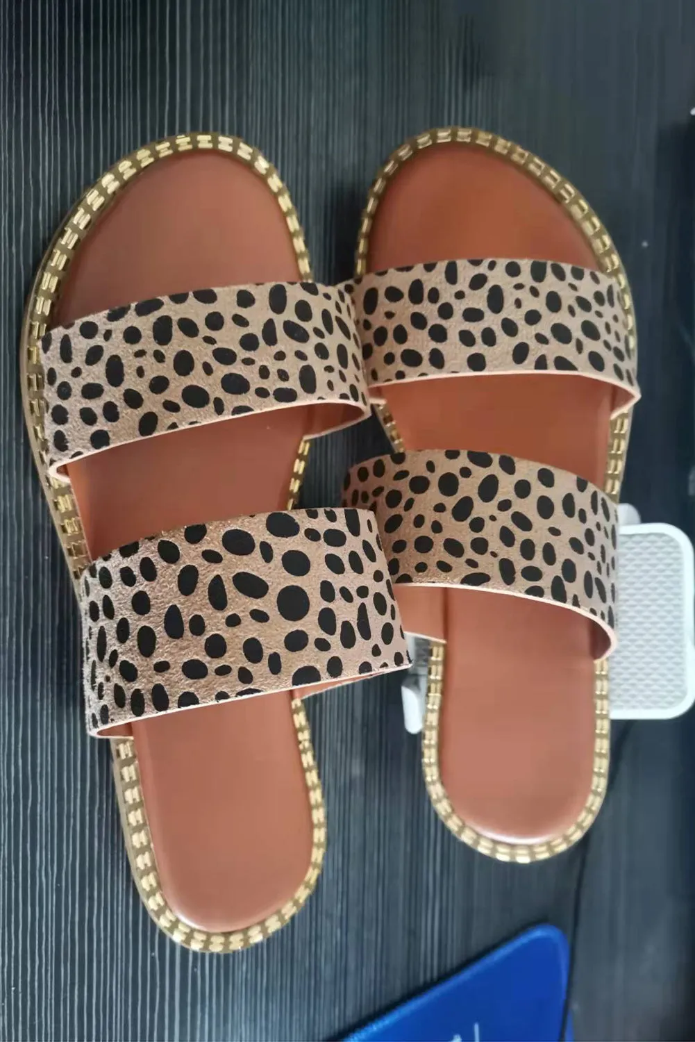 Women Leopard Pattern Open Toe Double Strap Summer Slippers Shoes