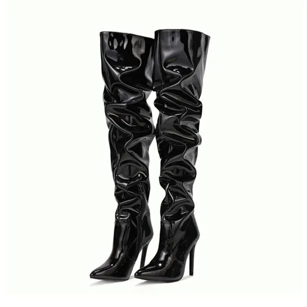 Women over the knee stiletto high heel black boots