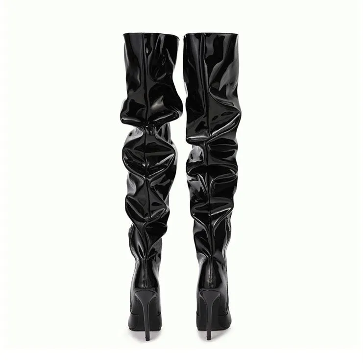 Women over the knee stiletto high heel black boots