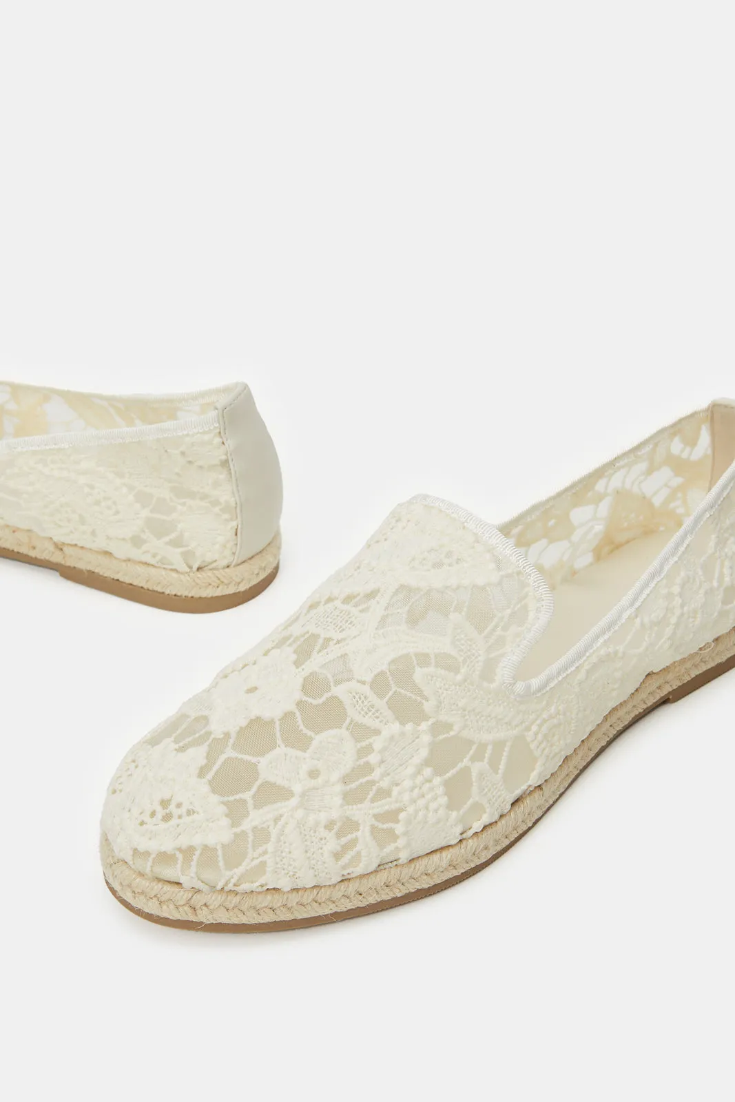 Women White Lace Espadrille