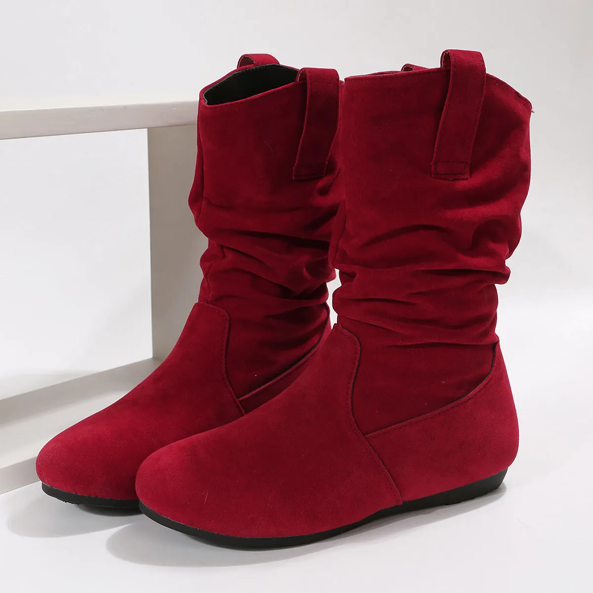 Women's flat slouchy mid calf boots