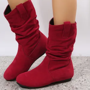 Women's flat slouchy mid calf boots