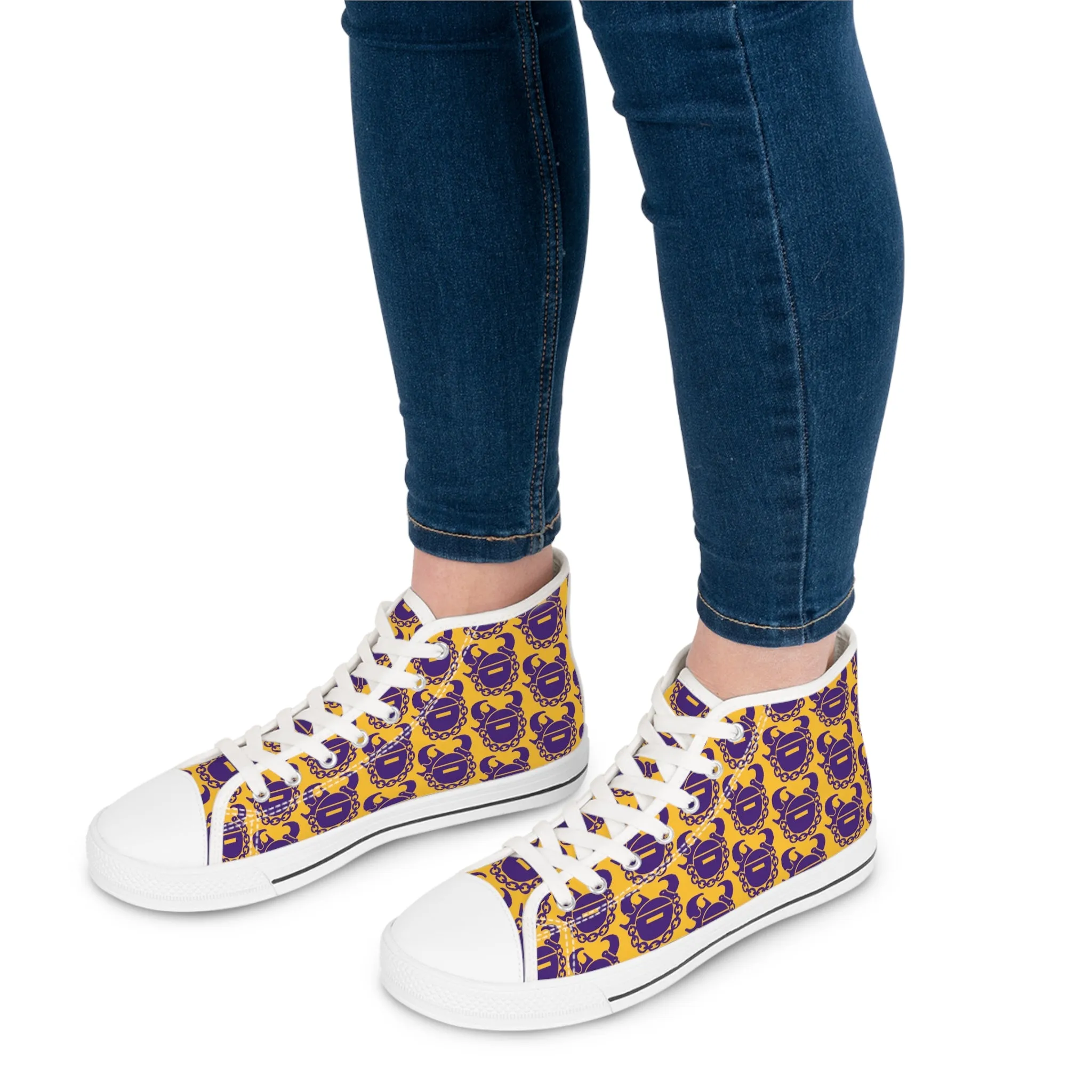 Women's High Top Sneakers - Gold/Purple Helmets