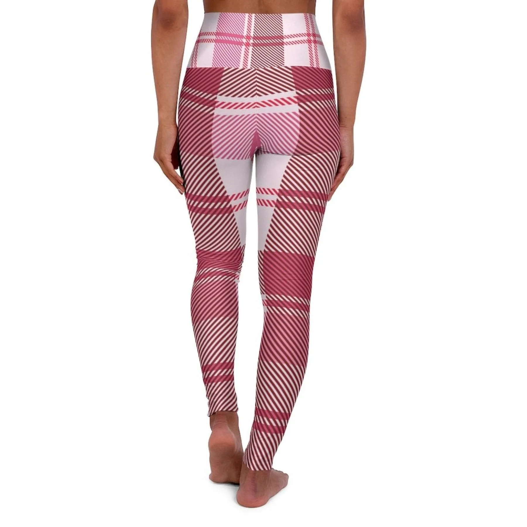 Womens High Waist Fitness Leggings / Yoga Pants - Pink Plaid