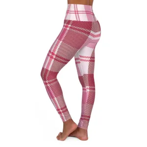 Womens High Waist Fitness Leggings / Yoga Pants - Pink Plaid