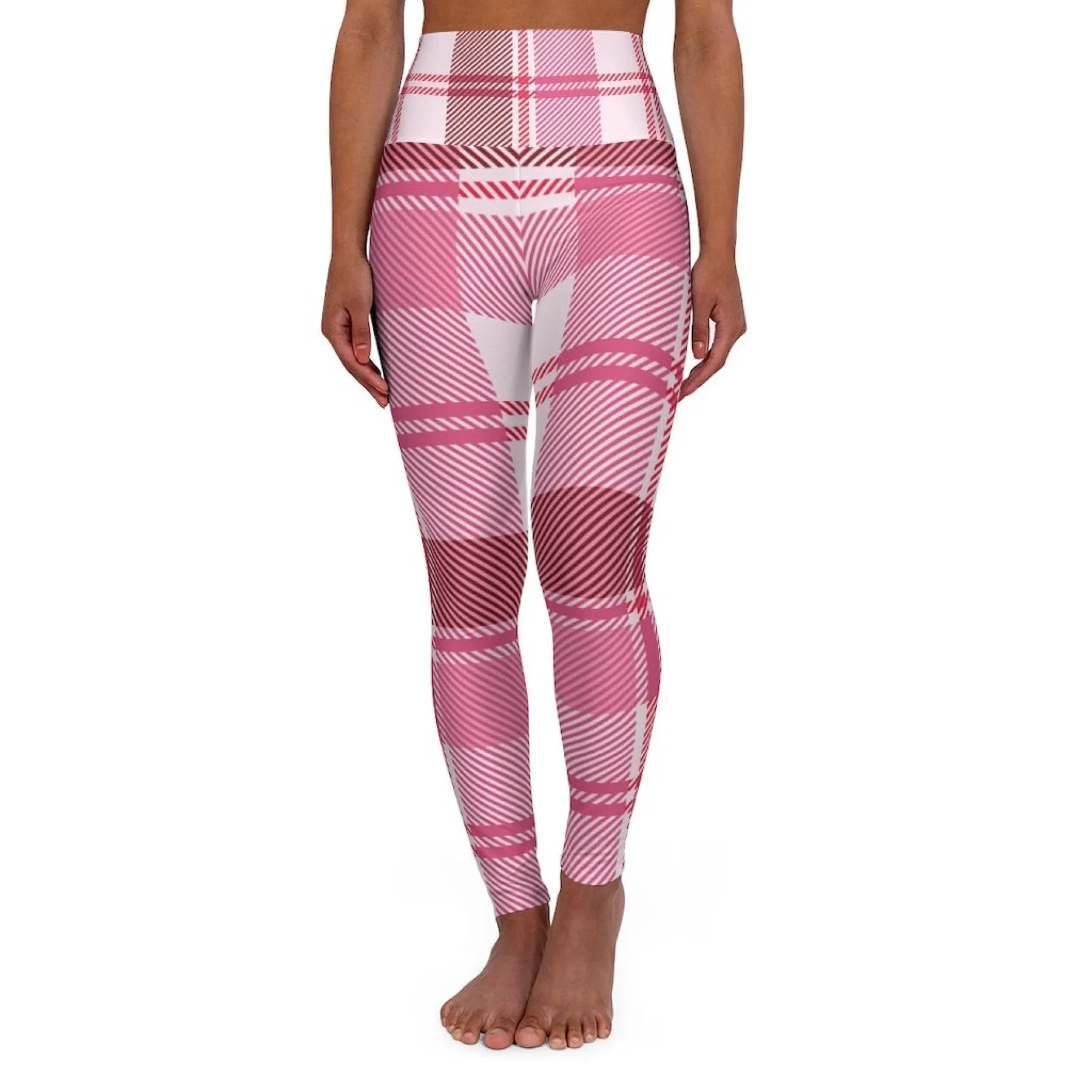 Womens High Waist Fitness Leggings / Yoga Pants - Pink Plaid