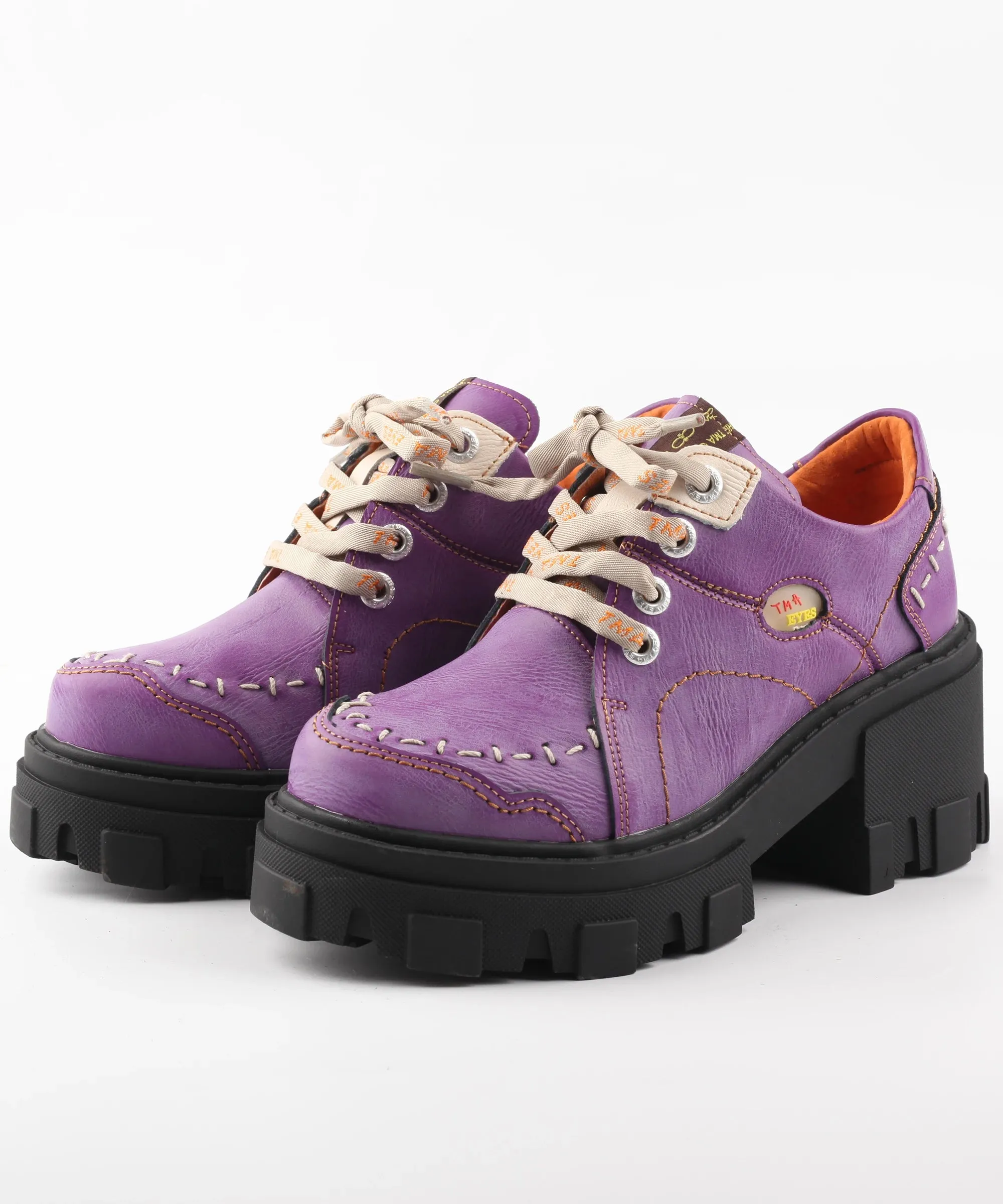 Women's Retro Hand-Stitched Lace Up Washed Leather Round Toe Levitators