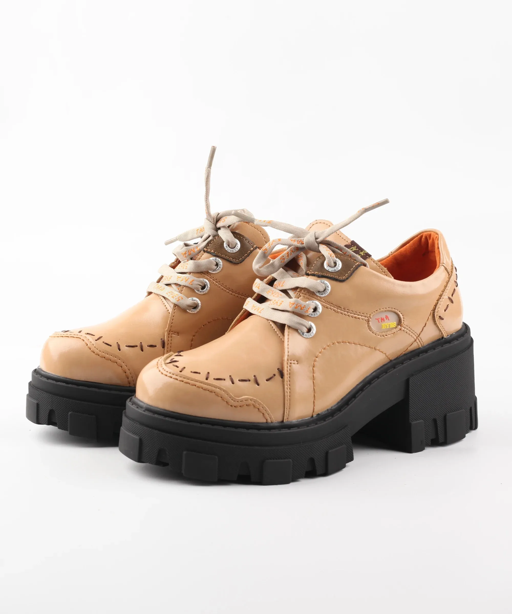 Women's Retro Hand-Stitched Lace Up Washed Leather Round Toe Levitators