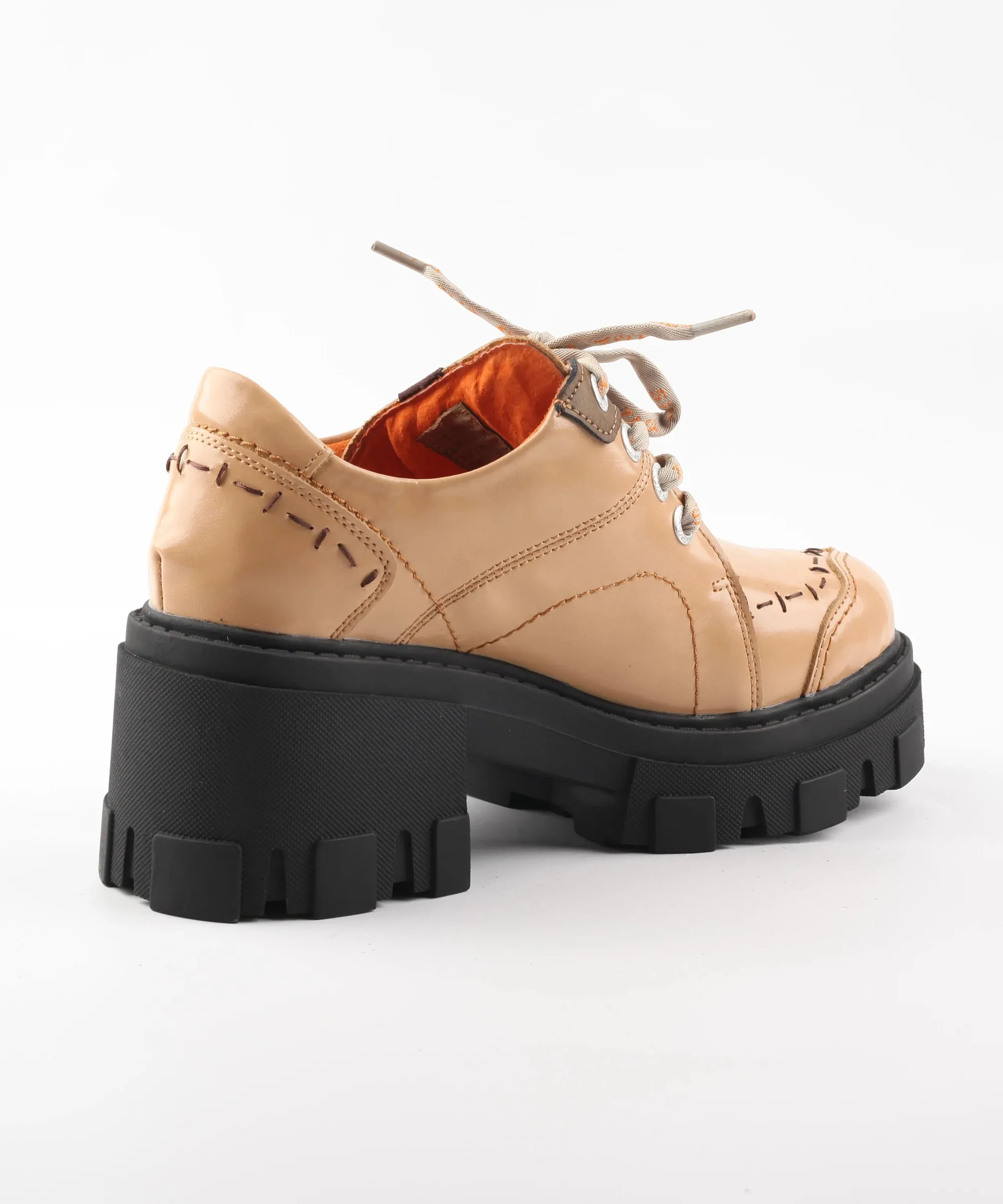 Women's Retro Hand-Stitched Lace Up Washed Leather Round Toe Levitators