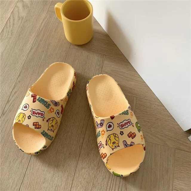 Yeknu New couple fashion adult sandals cartoon non-slip thick-soled indoor and outdoor slippers men's home sleeping shoes women's home