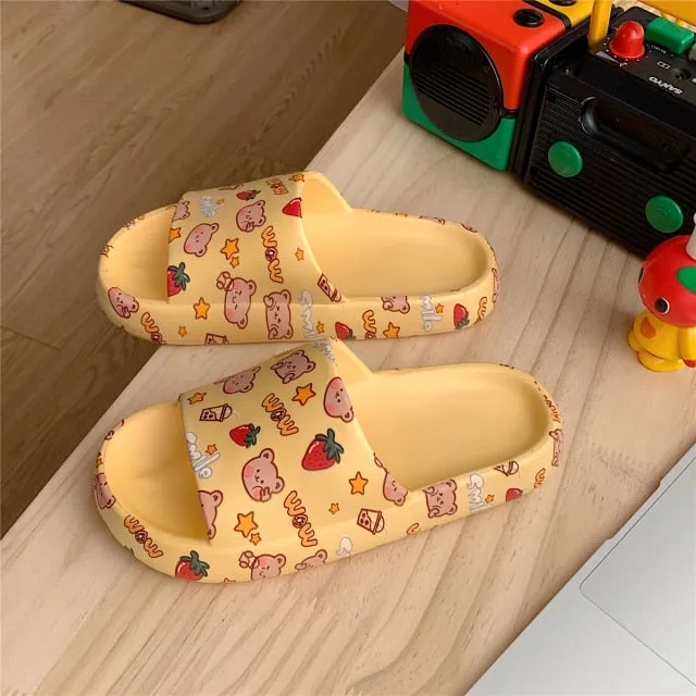 Yeknu New couple fashion adult sandals cartoon non-slip thick-soled indoor and outdoor slippers men's home sleeping shoes women's home