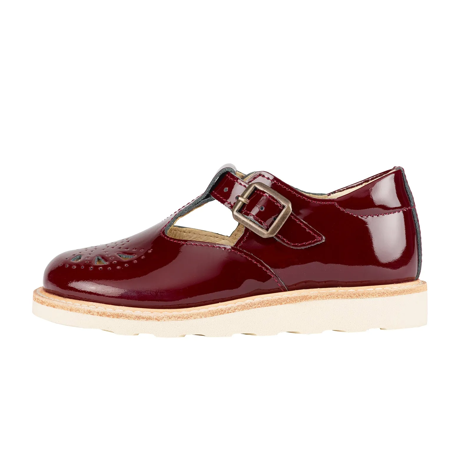 Young Soles Rosie T-Bar Leather Shoes - Cherry Patent